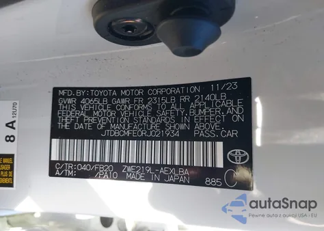 2024 Toyota Corolla Hybrid Le z USA, uszkodzony, nr VIN JTDBCMFE0RJ021934